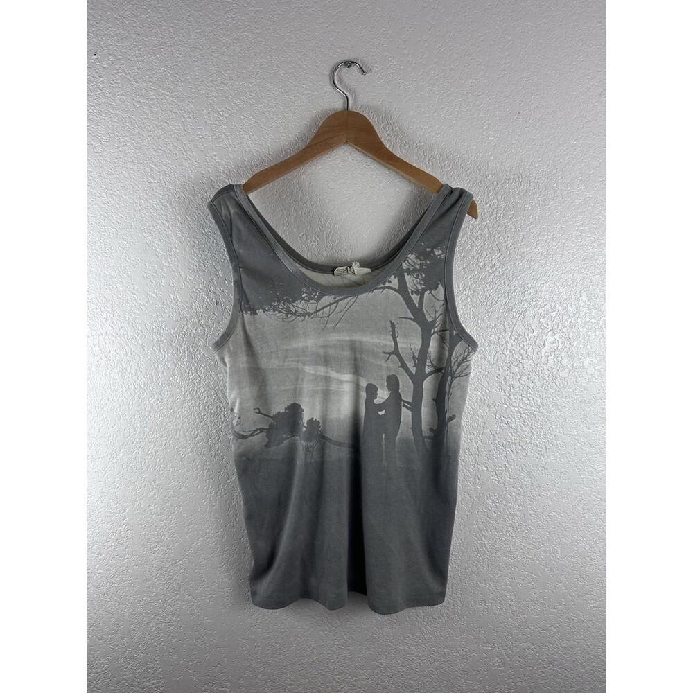 Vintage Montgomery Ward Tank Top Womens Medium Gray Scenic Graphic Sleeveless